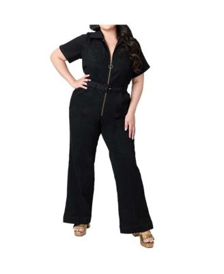 Plus Size Denim Belted Jumpsuit