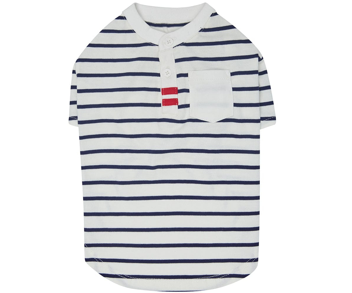 Dogs & Cats Co. Striped Henley Dog Tee with Chest Pocket Red and White 12"
