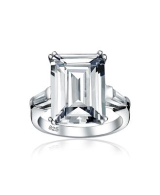 Art Deco 10CT Solitaire Emerald-Cut CZ Cubic Zirconia Promise Ring Baguette Accents Gold Plated Silver