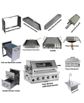 32" Built-In Gas Grill Outdoor Kitchen with Infrared Burner, Sink & Tool Set