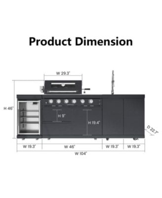 46" 4-Burner Gas Grill Outdoor Kitchen with Wine Cooler, Rotisserie & Granite