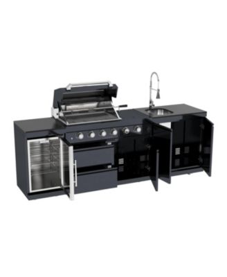46" 4-Burner Gas Grill Outdoor Kitchen with Wine Cooler, Rotisserie & Granite