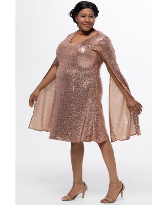 Women's Sequin V-Neck Cape Sleeve Party Dress