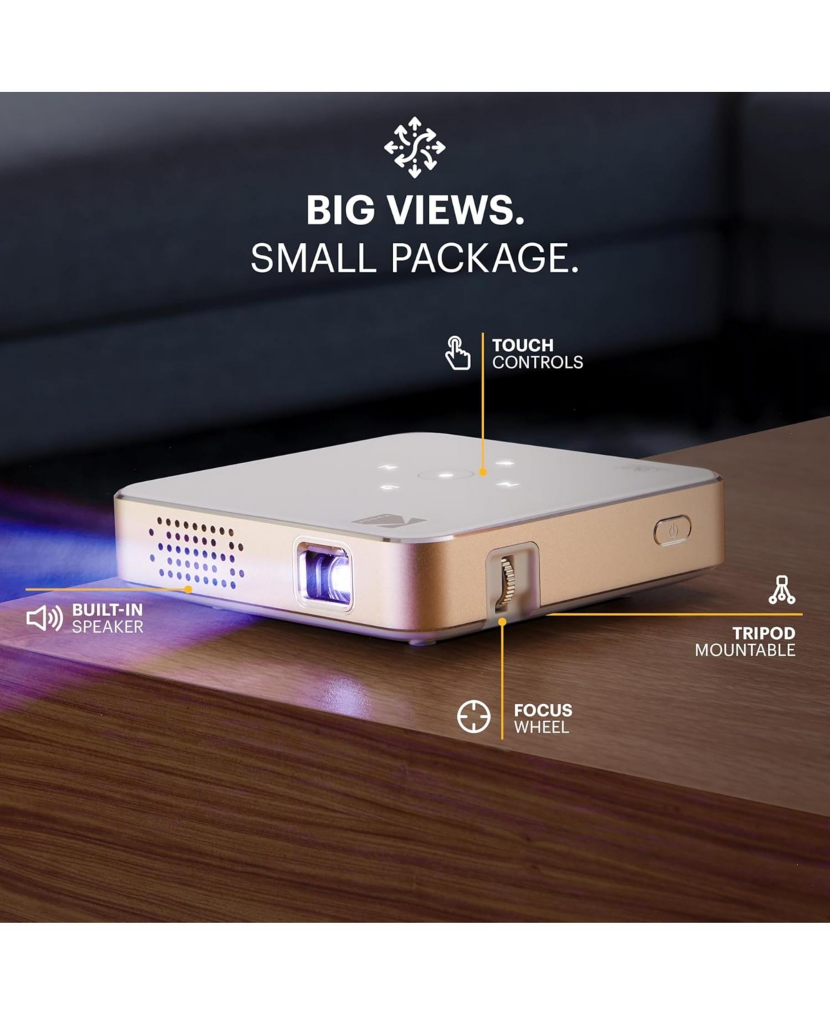 Kodak Luma 75 Ultra Mini Projector, Portable Pico Projector with Overhead Tripod & Case (White)