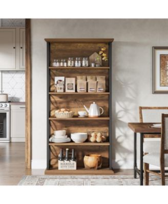 6-Tier 71" Industrial Bookshelf with Metal Frame, Freestanding Open Shelves for Home, Office & Living Room.