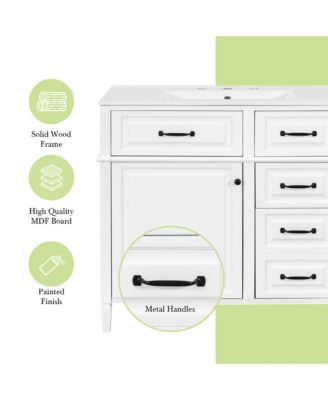 Bathroom Vanity with Ceramic Sink Solid Wood Frame and Flip Drawer