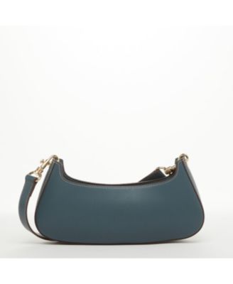 East West Teal Blue Leather Baguette Shoulder Bag
