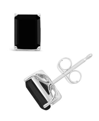 Black Onyx Stud Earrings in 14k White Gold (Also in Aquamarine)
