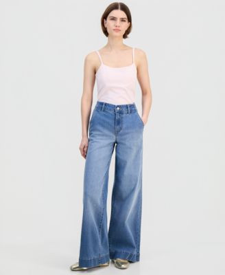 Juniors' High-Rise Wide-Leg Trouser Jeans