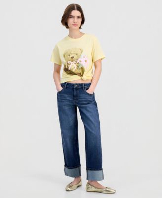 Juniors' Cuffed Straight-Leg Jeans