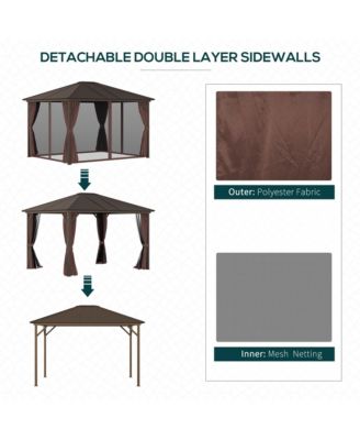 10'x12' Hardtop Gazebo, Mesh, Curtains, Steel Slat Canopy,