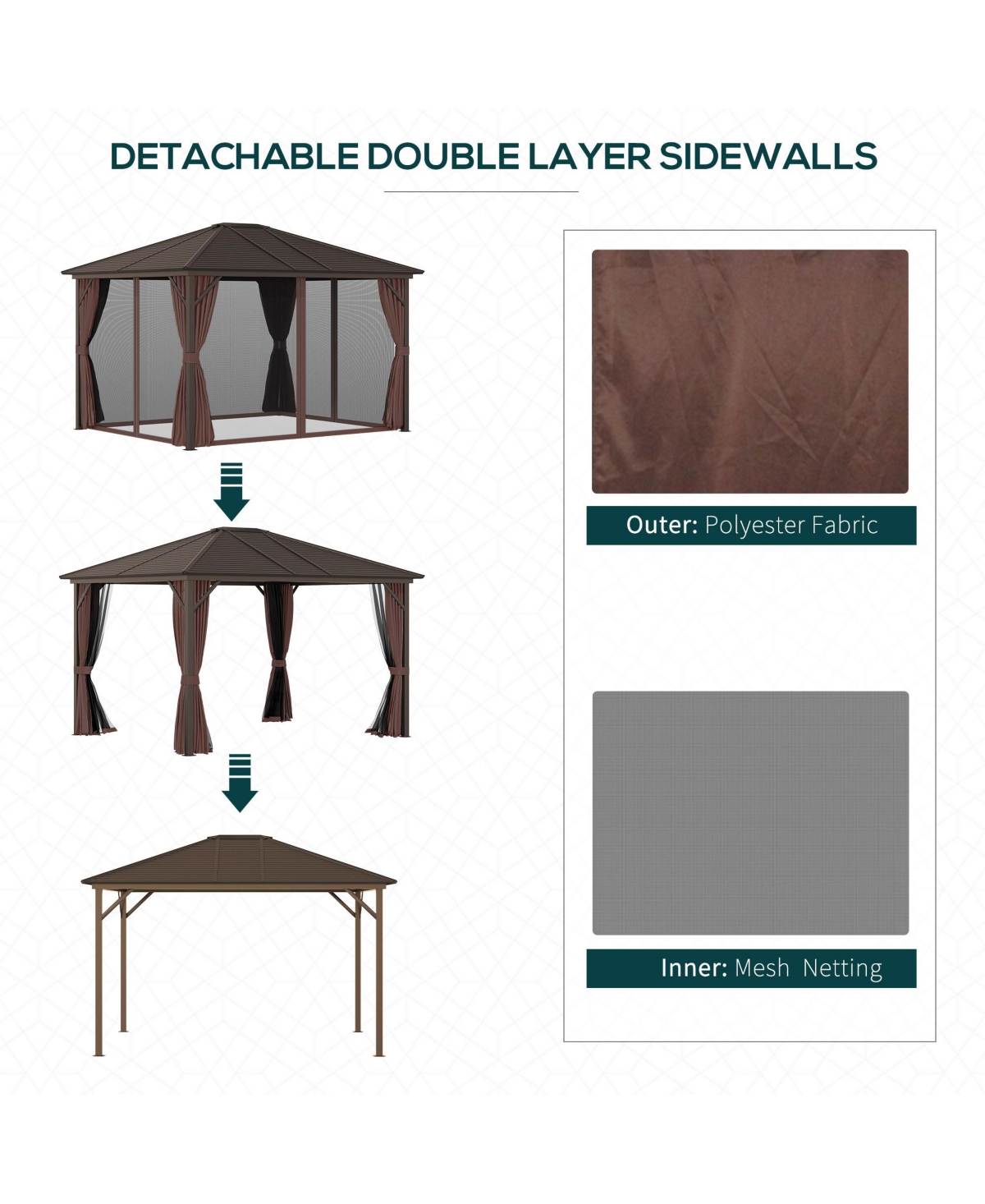 Outsunny 10' x12' Hardtop Gazebo with Aluminum Frame, Permanent Metal Roof Gazebo Canopy with 2 Hooks, Curtains and Netting for Garden, Patio, Backyar