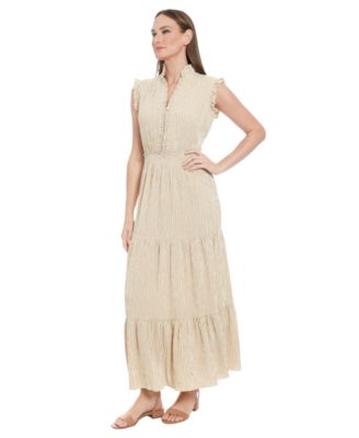 Women's Striped Tiered Ruffle-Trim Maxi Dress