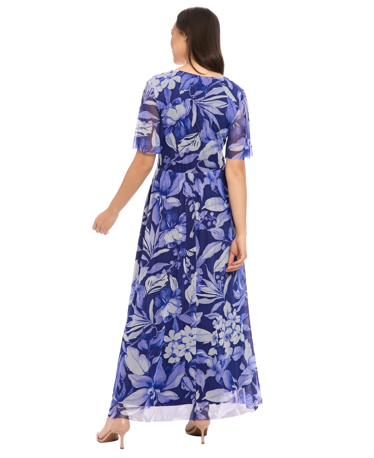 London Times Women's V-Neck Smocked Bodice Maxi Dress