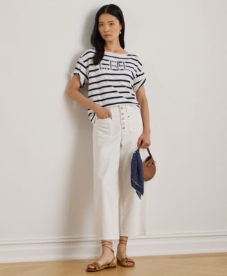 Petite Striped Beaded-Logo T-Shirt