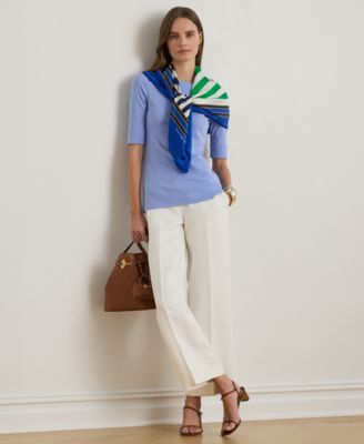 Petite Boat Neck Elbow-Sleeve Top