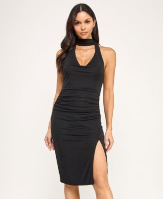 Juniors' Halter Neck Midi Dress with Scarf