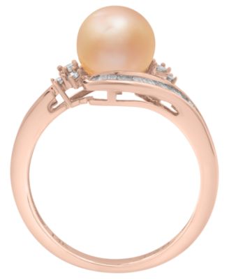 Pink Cultured Freshwater Pearl (8mm) and Diamond (1/4 ct. t.w.) Swirl Ring in 14k Pink Gold