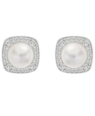 Cultured Freshwater Pearl (6mm) and Diamond (1/4 ct. t.w.) Stud Earrings in 14k White Gold
