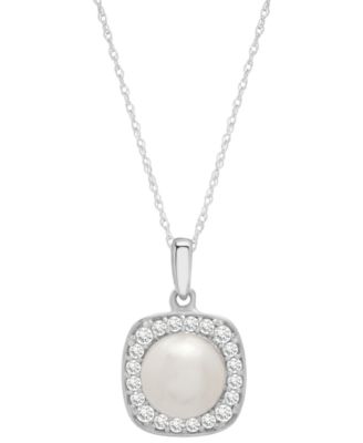 Cultured Freshwater Pearl (7mm) and Diamond (1/4 ct. t.w.) Pendant Necklace in 14k White Gold