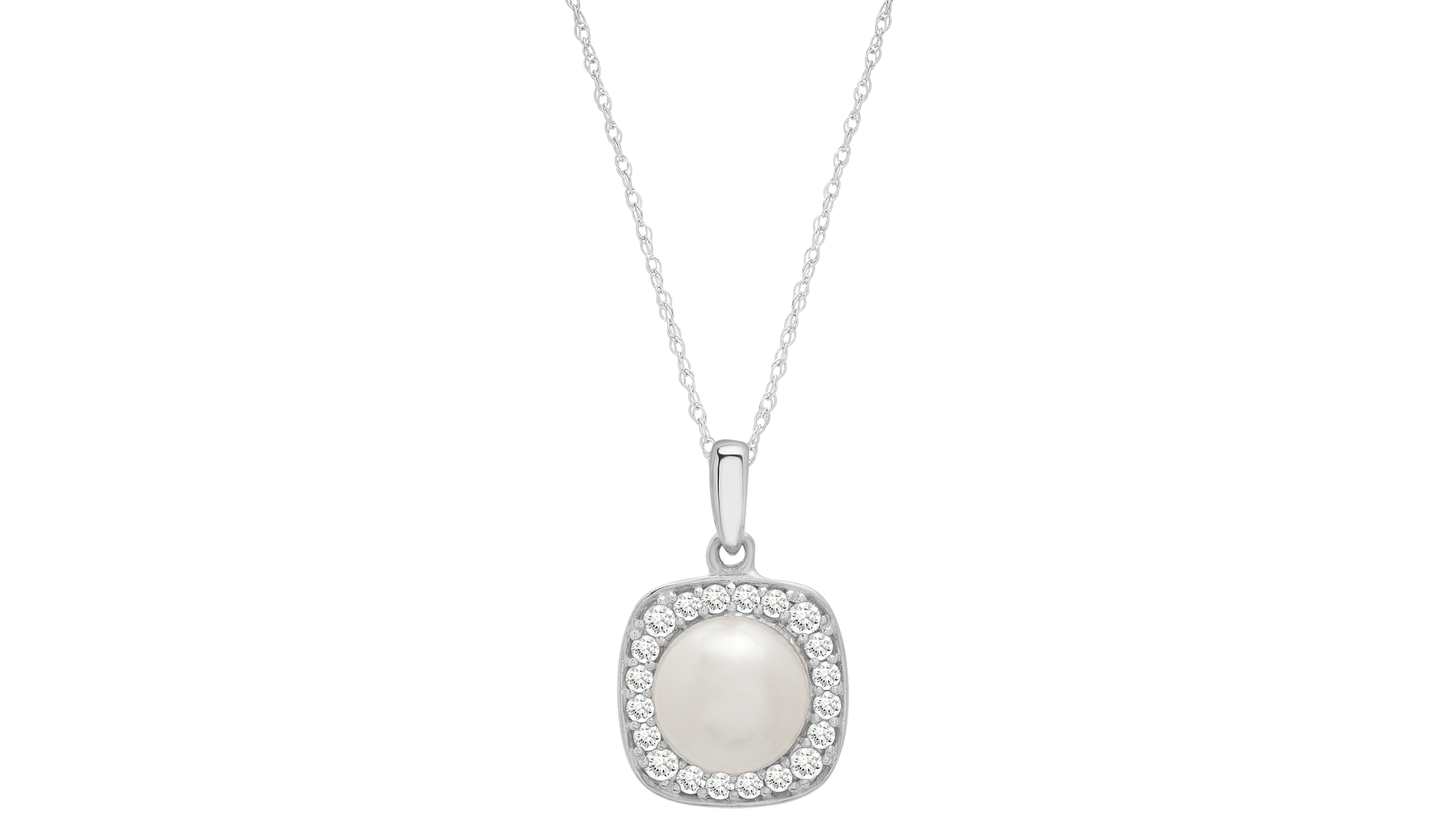 Macy's Cultured Freshwater Pearl (7mm) and Diamond (1/4 ct. t.w.) Pendant Necklace in 14k White Gold