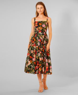 Women's Square Neck Floral Midi Dress