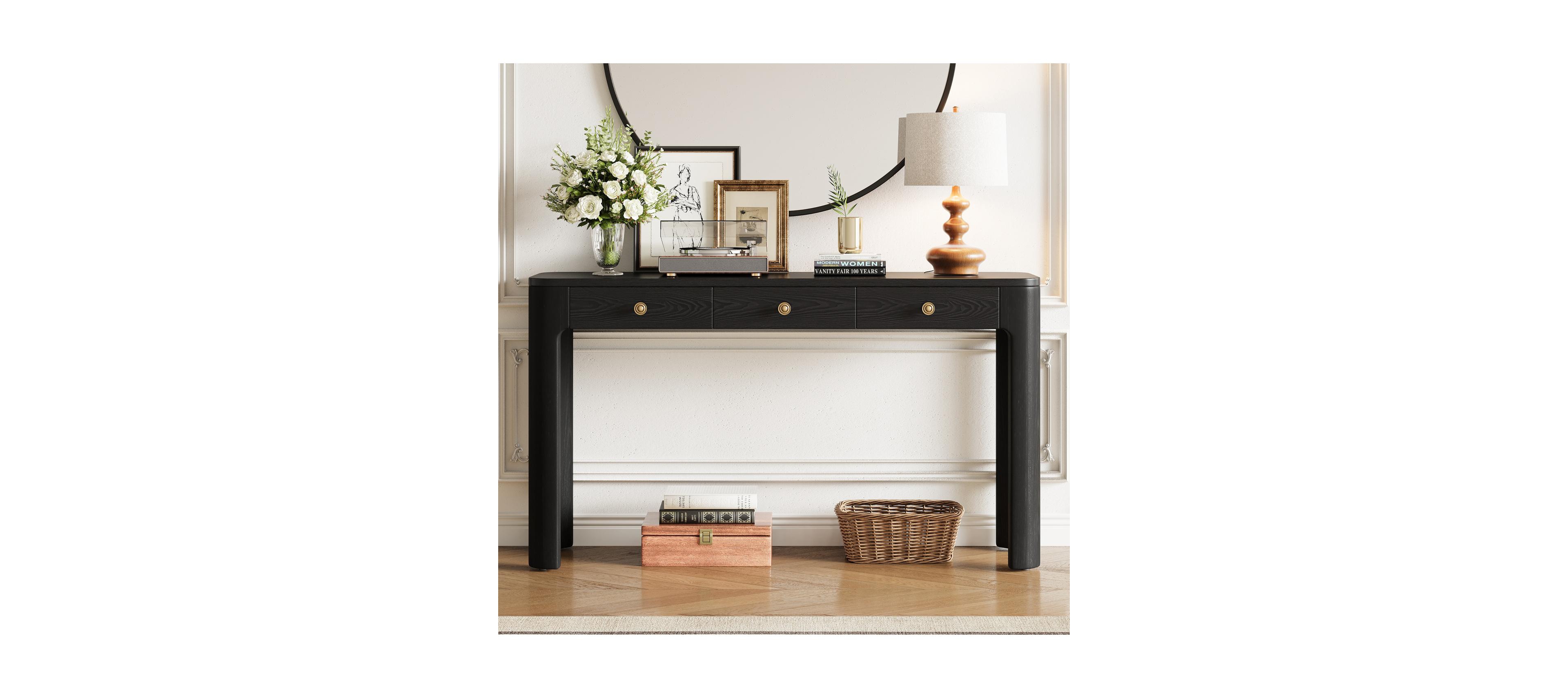 Streamdale Furniture Rustic Console Table with Curved Corners, 3 Drawers