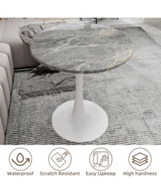  27.6" White Mid-Century Modern Dining Table with Round Marble Top