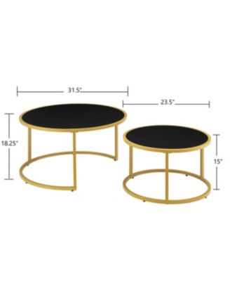 Modern Faux Leather Nesting Coffee Table Set with Golden Base