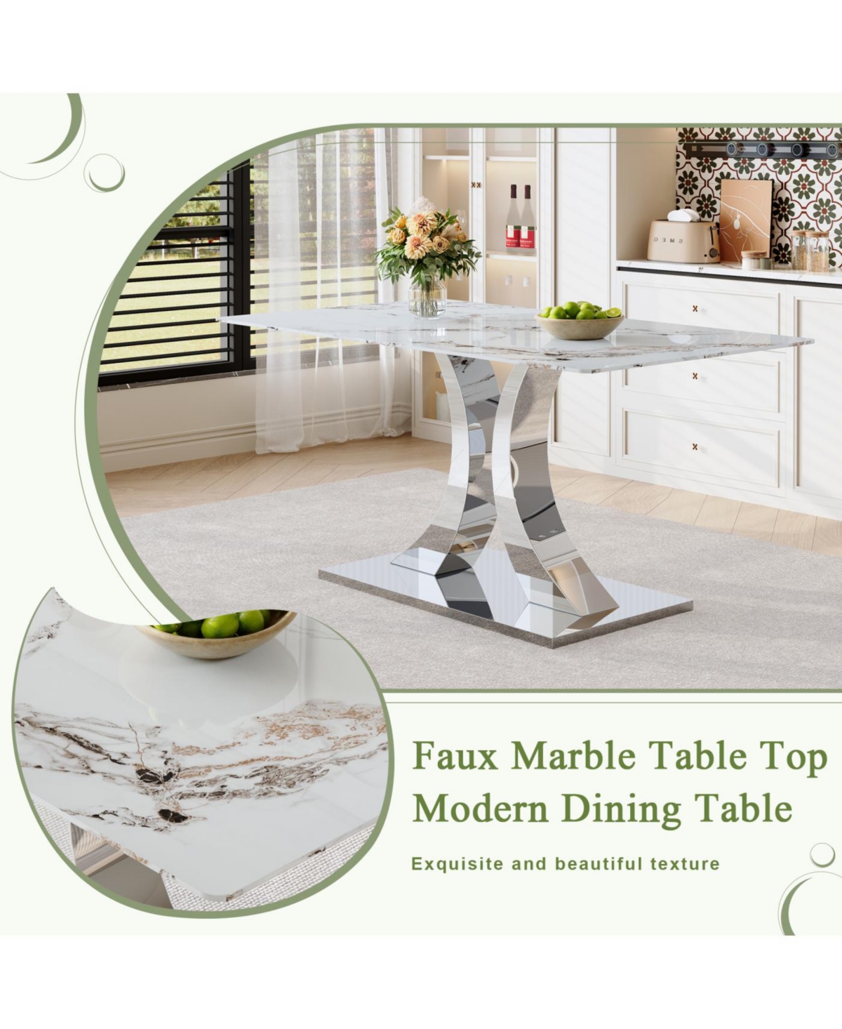 Streamdale Furniture Streamdale Transformable Stainless Steel Dining Table - White Glass Top, 63"x35