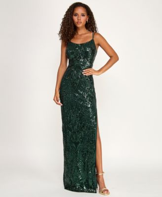 Juniors' Sequined Side-Slit Gown, Created for Macy's