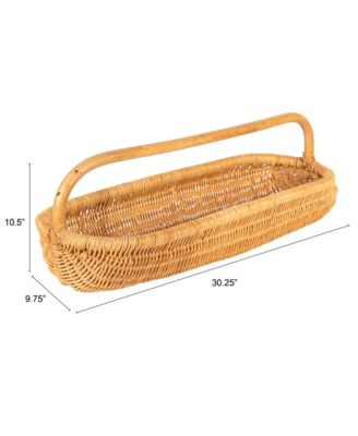 Hand-Woven Rattan Basket with Handle, Natural