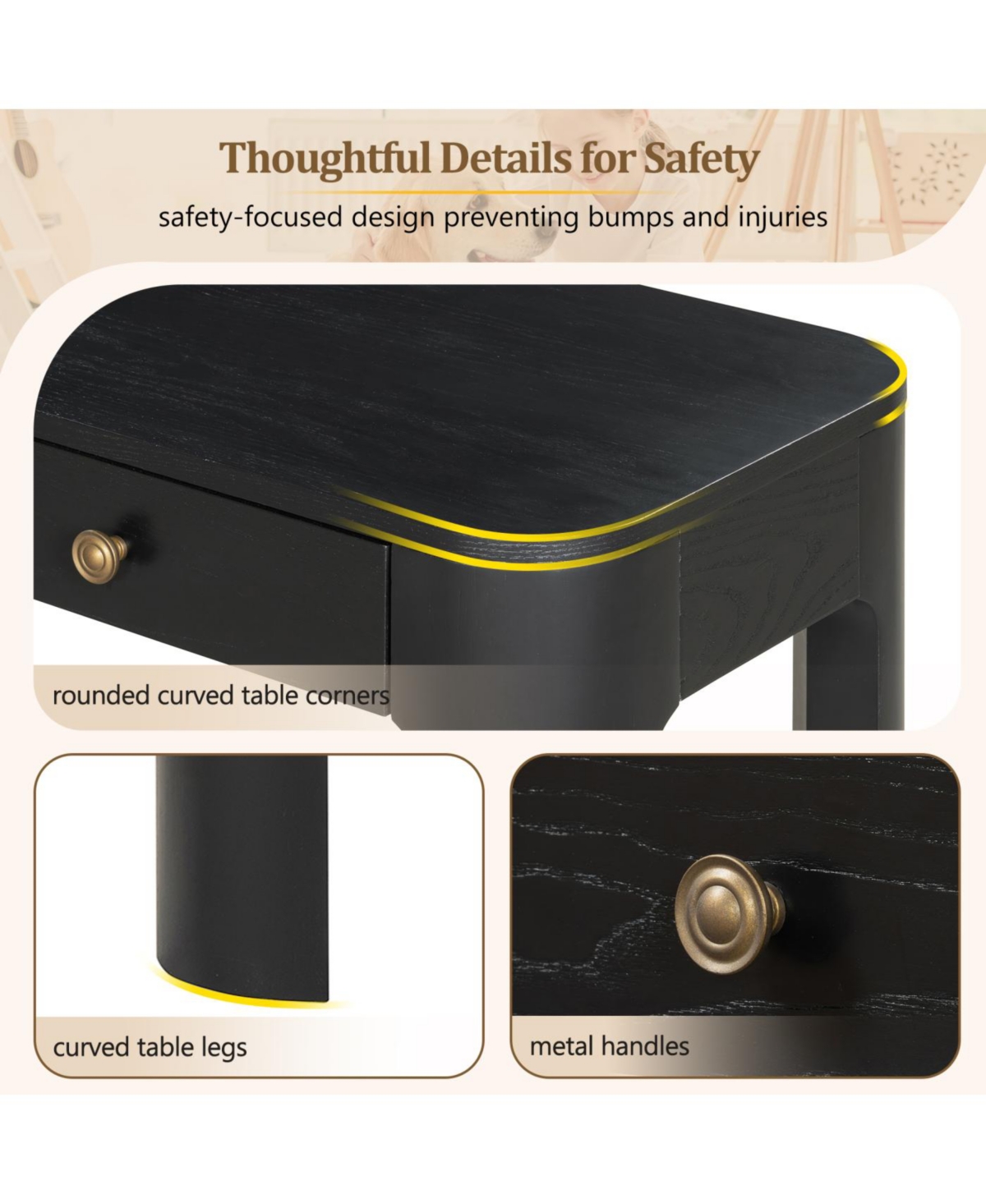 Streamdale Furniture Rustic Console Table with Curved Corners, 3 Drawers