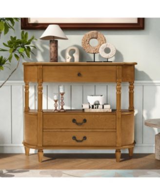 Streamdale Retro Curved Wood Console Table with 3 Drawers, 43" Entry Table with Storage Shelf, Brown