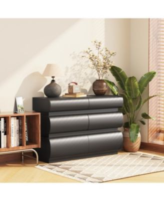 Streamdale 6-Drawer Black Dresser, Modern Wide Storage Chest (SKU:W757P235728