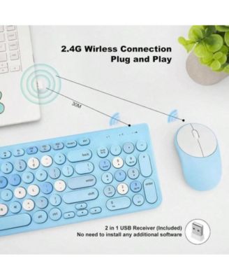 Wireless Keyboard & Mouse Combo, Typewriter Style with Round Keycaps, 2.4GHz for Computer, Desktop, Laptop - Blue