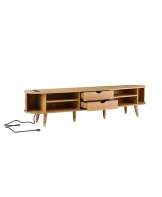 Wooden Oval Fluted TV Stand with Charging Station & Sliding Door (Up to 80