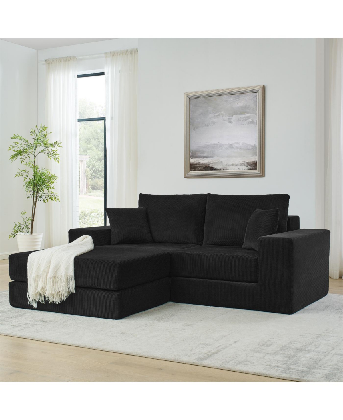 Streamdale Furniture Modular Cloud Sectional Couch, Modern L-Shaped Sofa with Ottoman, Black