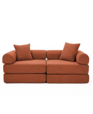 Modular Sofa Bed for Apartments, Convertible, Removable Armrests, Orange