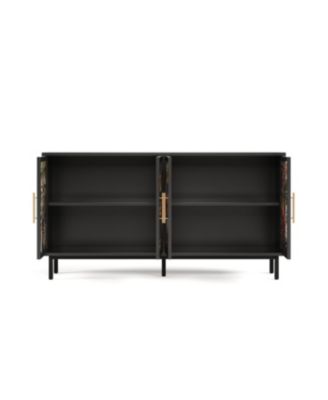 Streamdale 60.3" 4-Door Buffet Cabinet, Glazed Art Storage, Retro Console Table