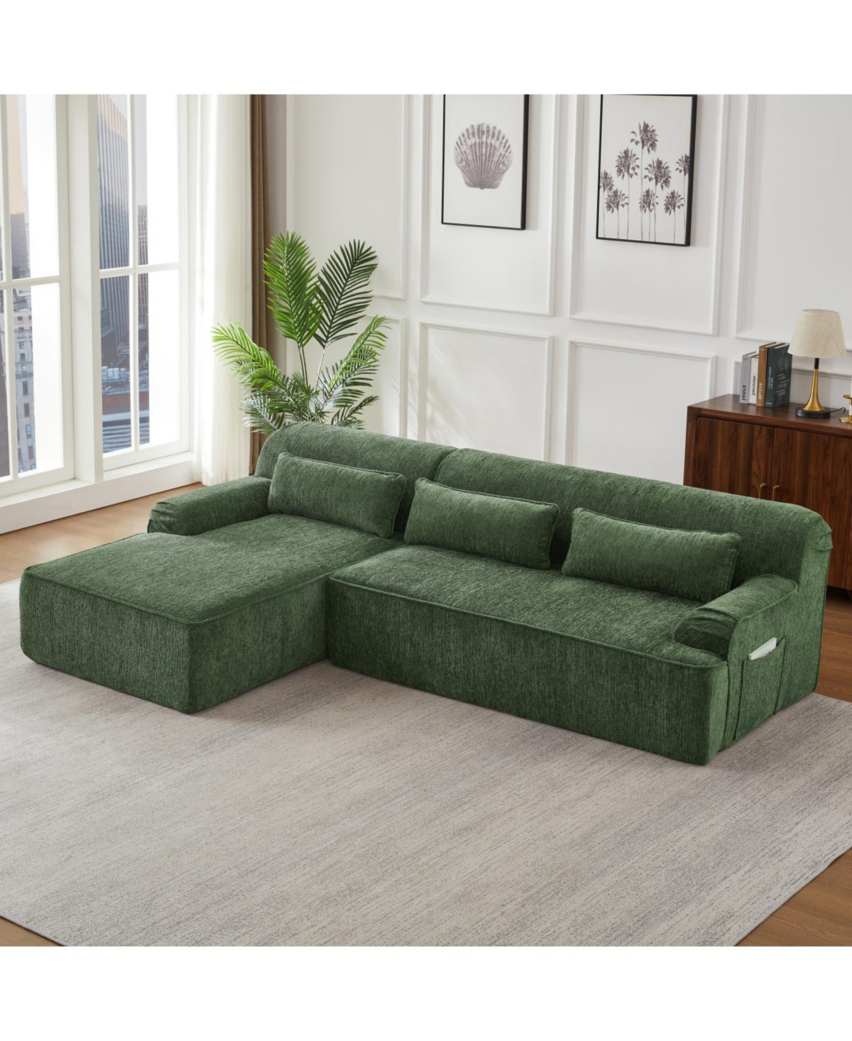 Streamdale Furniture Chenille L-Shape Luxury Sectional Sofa, Comfy Sleeper Couch for Living Room