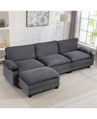 3+1 L-Shaped Corduroy Sofa with Ottoman, Cloud Couch for Living Room.