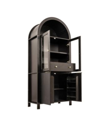 Streamdale 71" Fluted Tall Arched Pantry Cabinet with Adjustable Shelves & Hidden Drawer, Black