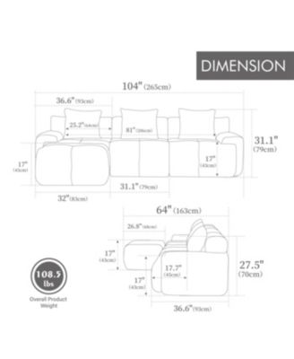 Streamdale 104.3" 4-Piece L-Shaped Upholstered Modular Sectional Sofa, Ivory