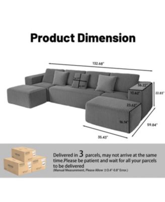 Streamdale Modular U-Shaped 4-Seater Sofa, 132-inch, Reversible Chaise, Gray Corduroy