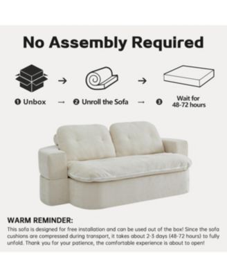 Modern Floor Sofa with 2 Pillows, Convertible Corduroy Sleeper Sofa Bed