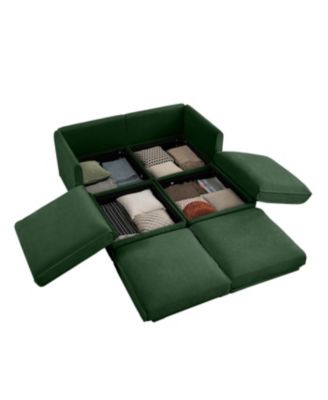 Stylish Green Chenille 2-Seater Sofa with 2 Ottoman Storage Seats