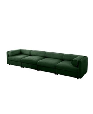 Modular Green 4-Seat Sectional Sofa with Storage and Cylindrical Backrest
