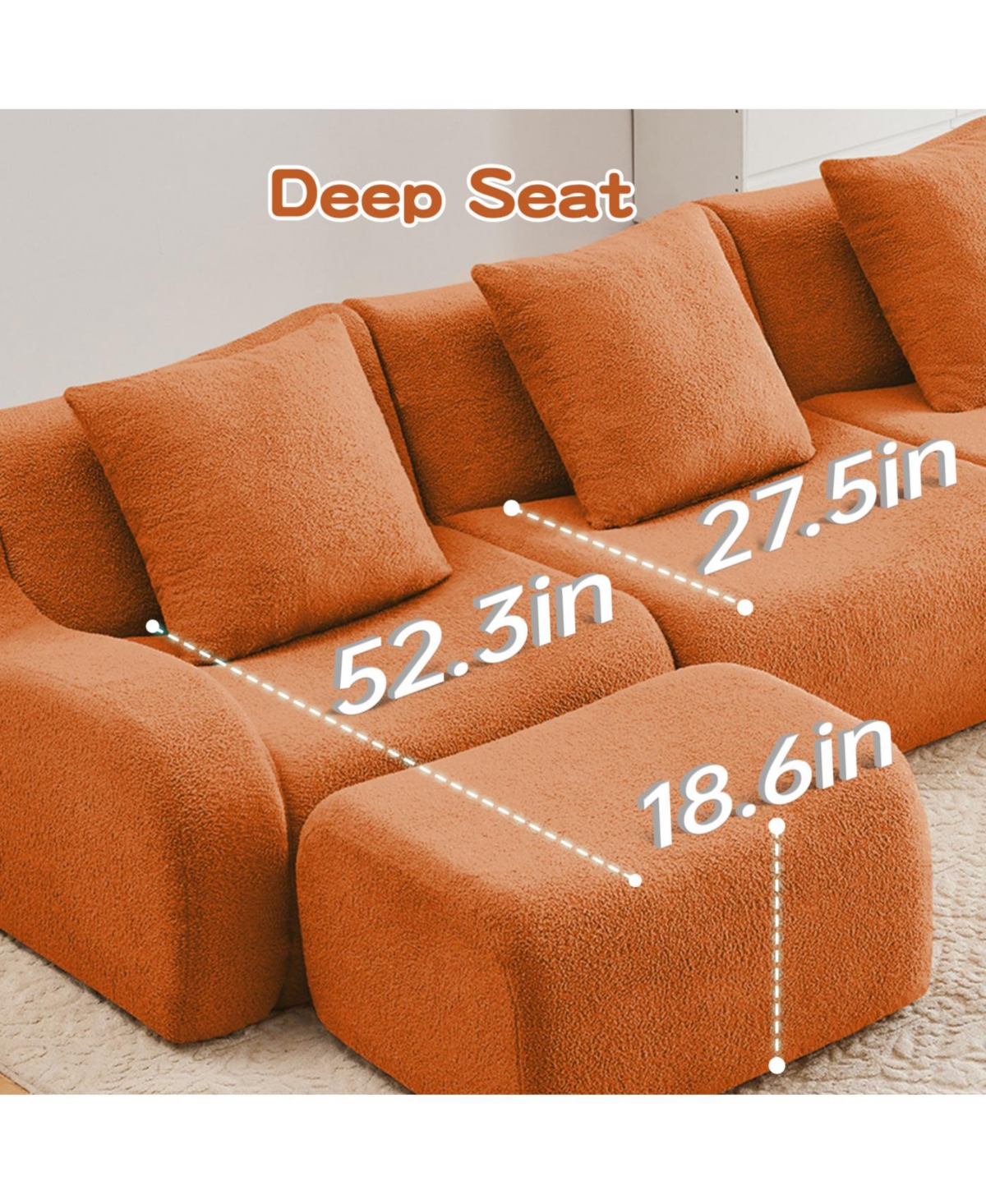 Streamdale Furniture Streamdale U-shaped Soft Teddy Fabric Boneless Sofa, No Assembly Required, Orange