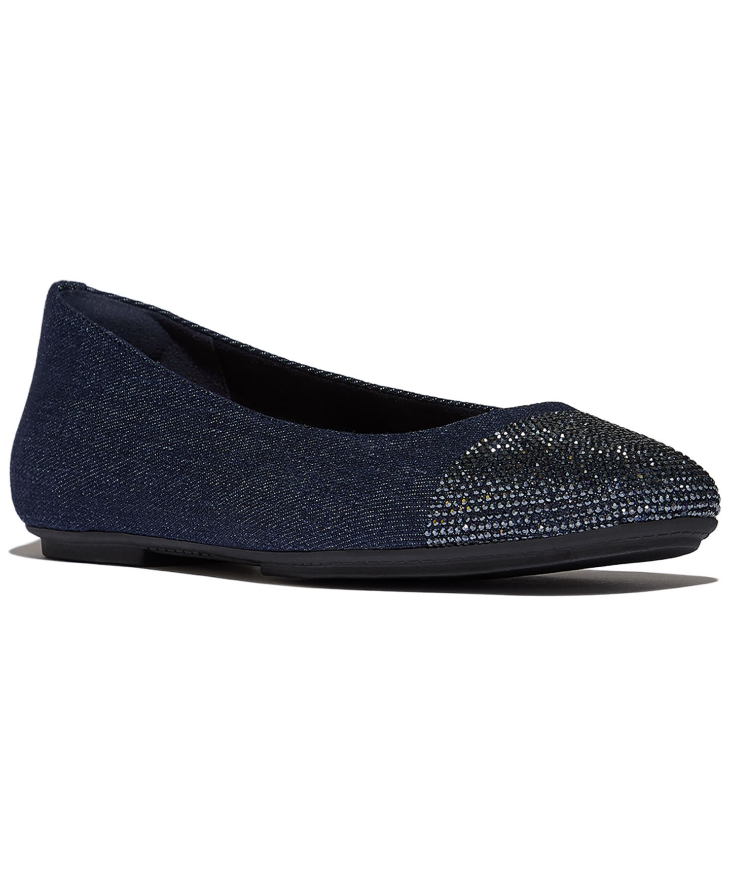 Женские джинсовые балетки FitFlop Delicato с кристаллами и мысом, цвет: Тёмный джинсовый — фото 1